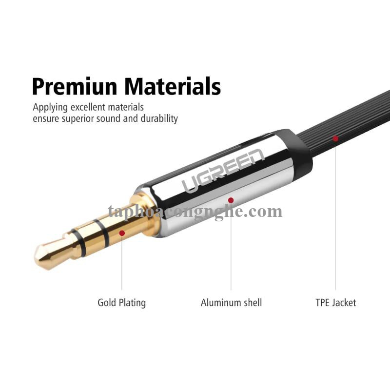 Ugreen 10729 5M màu Đen Cáp âm thanh 2 đầu 3.5mm dương đầu vuông góc mạ vàng AV119 30010729